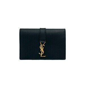 YVES SAINT LAURENT YSL Cassandra Logo Leather Business Card Holder/Card Case,...